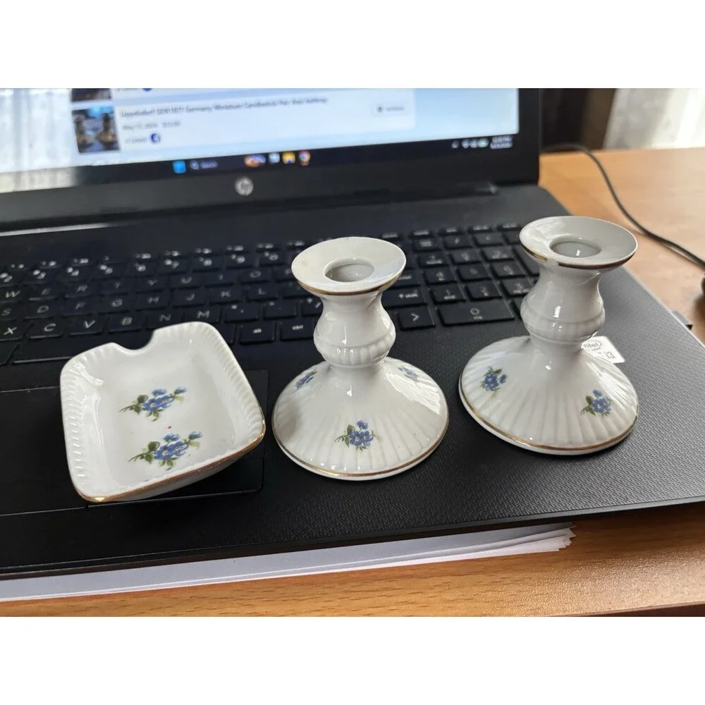 Lippelsdorf GDR 1877 Germany Miniature Candlestick Pair  And Ashtray